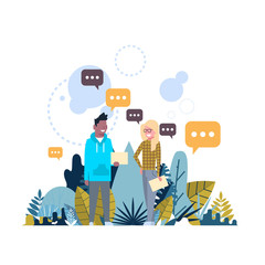 chat bubbles man woman communication messenger concept background mix race flat vector illustration