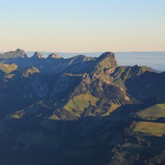 Obraz premium Mountains Gantrisch, Homad and Stockhorn at sunrise. Mountain range in the Bernese Oberland. Swiss Alps.