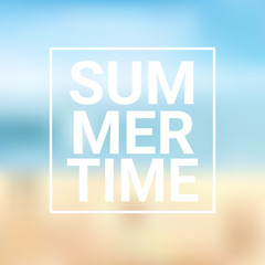 summer time blurred sea bokeh beach background frame design badge vacation season holidays lettering for logo templates invitation greeting card prints and posters vector illustration