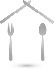 Gabel, Messer, Löffel, Haus, Logo, Icon