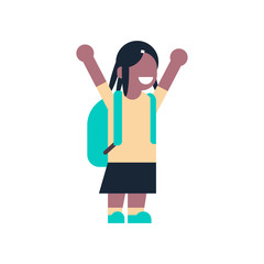 african american girl backpack raising hand up school children isolated small primary student over white background flat full length vector illustration