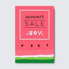 summer sale watermelon lettering badge design label season shopping for logo templates invitation greeting card prints and posters vertical vector illustration