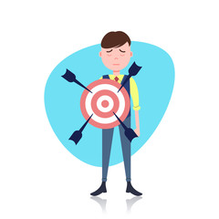 grieved man character holding target arrow goal template for design work or animation over white background full length flat vector illustration