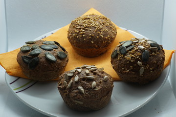 Freshly baked rolls made of healthy ingredients and baked in the oven. 

