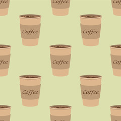 Pattern of paper Coffee Cups on vintage background. Collection 3d Coffee Cup Mockup. Vector Template