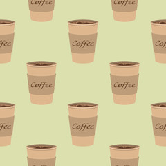 Pattern of paper Coffee Cups on vintage background. Collection 3d Coffee Cup Mockup. Vector Template