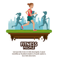Fitness people running poster with information vector illustration graphic design
