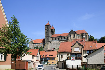 Obraz premium Magdeburg, Germany - June 6, 2018: View of the collegiate church St. Servatius in the world heritage city Quedlinburg, Germany.