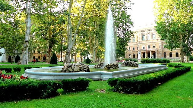     Fountain in Zrinjevac park in Zagreb on a sunny day 