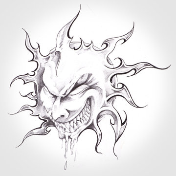 sun monster, handmade tattoo drawing Stock Illustration | Adobe Stock