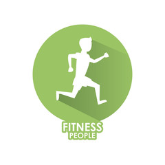 Fitness man running silhouette round icon over white background vector illustration graphic design