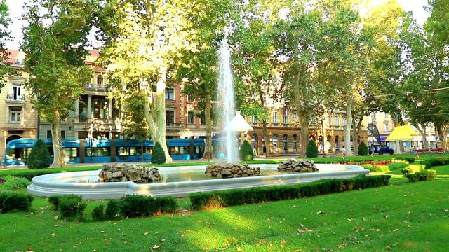     Fountain in Zrinjevac park in Zagreb on a sunny day 