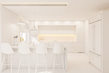 3d illustration kitchen interior design in white color