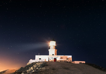 Lighthouse at night, Mykonos Greece 