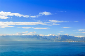 Antalya, Turkey, 19 December 2010: Gulf of Antalya with Mountains