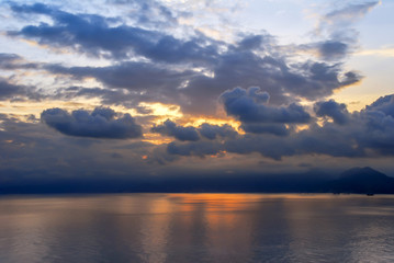 Antalya, Turkey, 20 December 2010: Gulf of Antalya with clouds and sunset