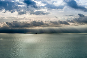 Antalya, Turkey, 20 December 2010: Gulf of Antalya with clouds and sunset
