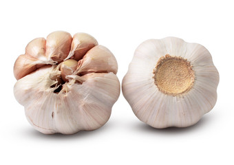 Two garlic isolated on white background. with clipping path.