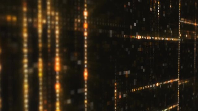 Randomly generated computer hexadecimal machine code abstract technological background of a seamless loop in orange color