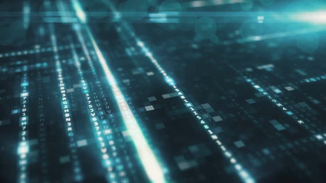 Randomly generated computer hexadecimal machine code abstract technological background of a seamless loop in blue color