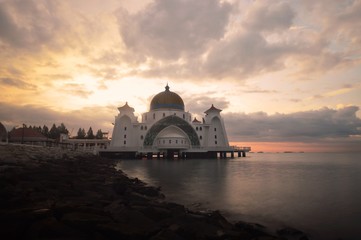 the sunrise moment at Malacca Straits mosque