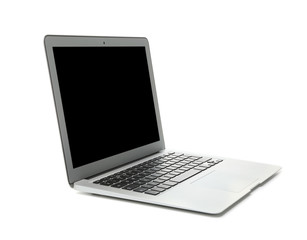 Laptop with blank screen on white background. Modern technology