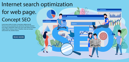 Obraz premium Landing page template of Seo analysis. Internet search optimization for web page design and website and mobile website. Concept SEO Vector illustration