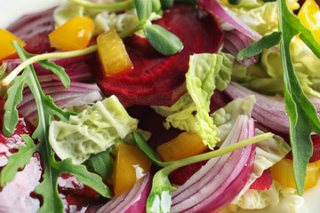 Tasty healthy beets salad, close up view