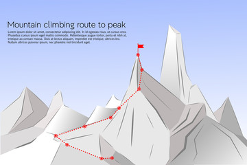 Mountain climbing route to peak. Concept Business Success. Vector illustration Route to the top of mountain Success, path, route, achievement of goals, career growth, ascent