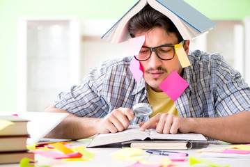 Student preparing for university exams with many conflicting pri