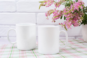 Two coffee mug mockup with small pink flowers
