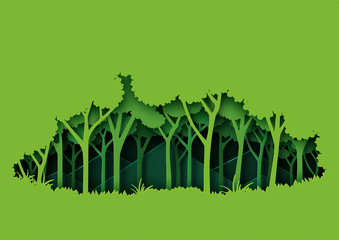 Obraz premium Eko zielony natura las tło szablon. Ekologia i ochrona środowiska kreatywny pomysł koncepcja styl sztuki papieru. Ilustracja wektorowa.
