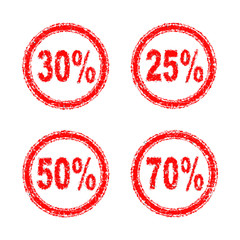 discounts for sale 25%, 30%, 50%, 70% in the red circle, with the effect of cracks