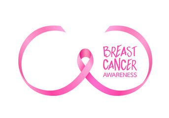 Pink ribbon curve in breast shape. Breast Cancer Awareness Month Campaign. Icon design. Vector illustration isolated on white background.