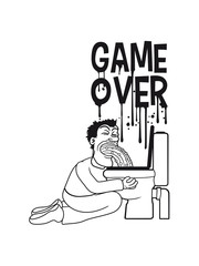 game over klo wc toilette kotzen übergeben brechen übelkeit erbrechen spucken schwall kotze ekelhaft ekelig alkohol kater betrunken saufen party bier schlecht comic cartoon clipart