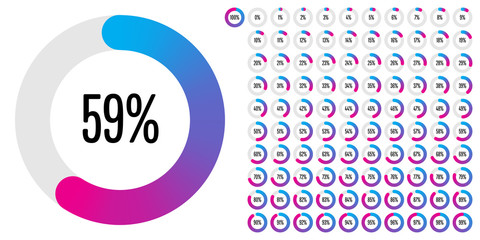 Set of circle percentage diagrams from 0 to 100 ready-to-use for web design, user interface (UI) or infographic - indicator with blue