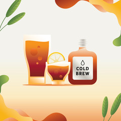 cold brew coffee illustration with leaf element