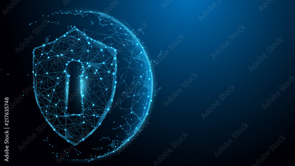 Wall mural security shield protection form lines, triangles and particle style design. illustration vector