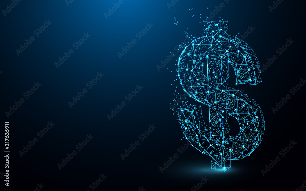 Poster usd money icon form lines, triangles and particle style design. illustration vector