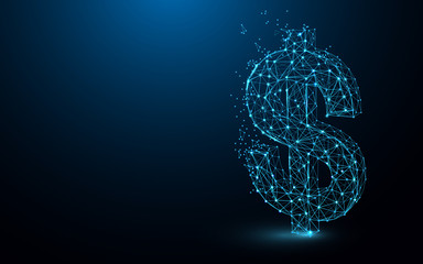 USD Money icon form lines, triangles and particle style design. Illustration vector