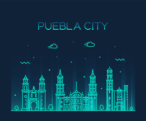 Puebla city skyline Puebla Mexico vector linear
