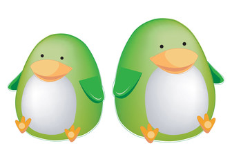 Two cute green penguins isolated on white background. Vector illustration for gift card, flyer, certificate or banner, icon, logo, patch, sticker.