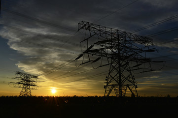 The power supply facilities of contour in the evening