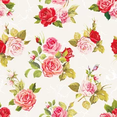 Rolgordijnen Rozen Vintage vector rozen naadloos patroon