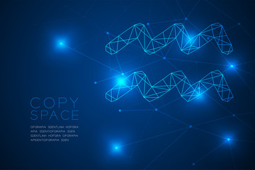 Aquarius Zodiac sign wireframe Polygon frame structure, Fortune teller concept design illustration isolated on blue gradient background with copy space, vector eps 10