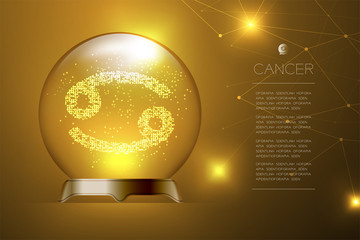 Cancer Zodiac sign in Magic glass ball, Fortune teller concept design illustration on gold gradient background with copy space, vector eps 10