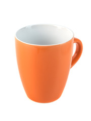 Orange ceramic cups on a white background