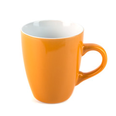 Yellow ceramic cups on a white background