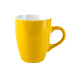 Yellow ceramic cups on a white background