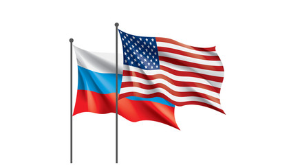 Russia and USA national flags. Vector illustration.
